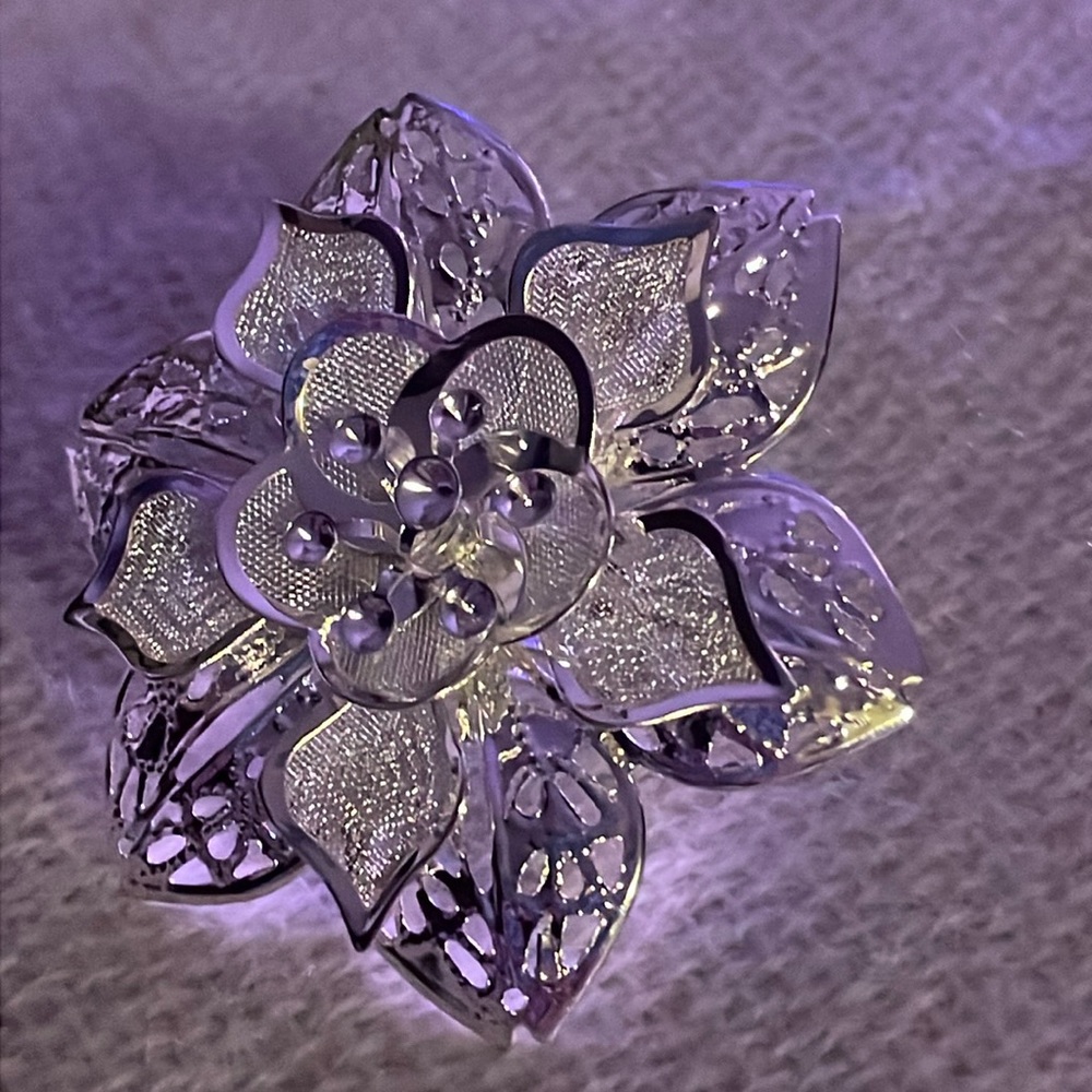 Huge silver flower ring